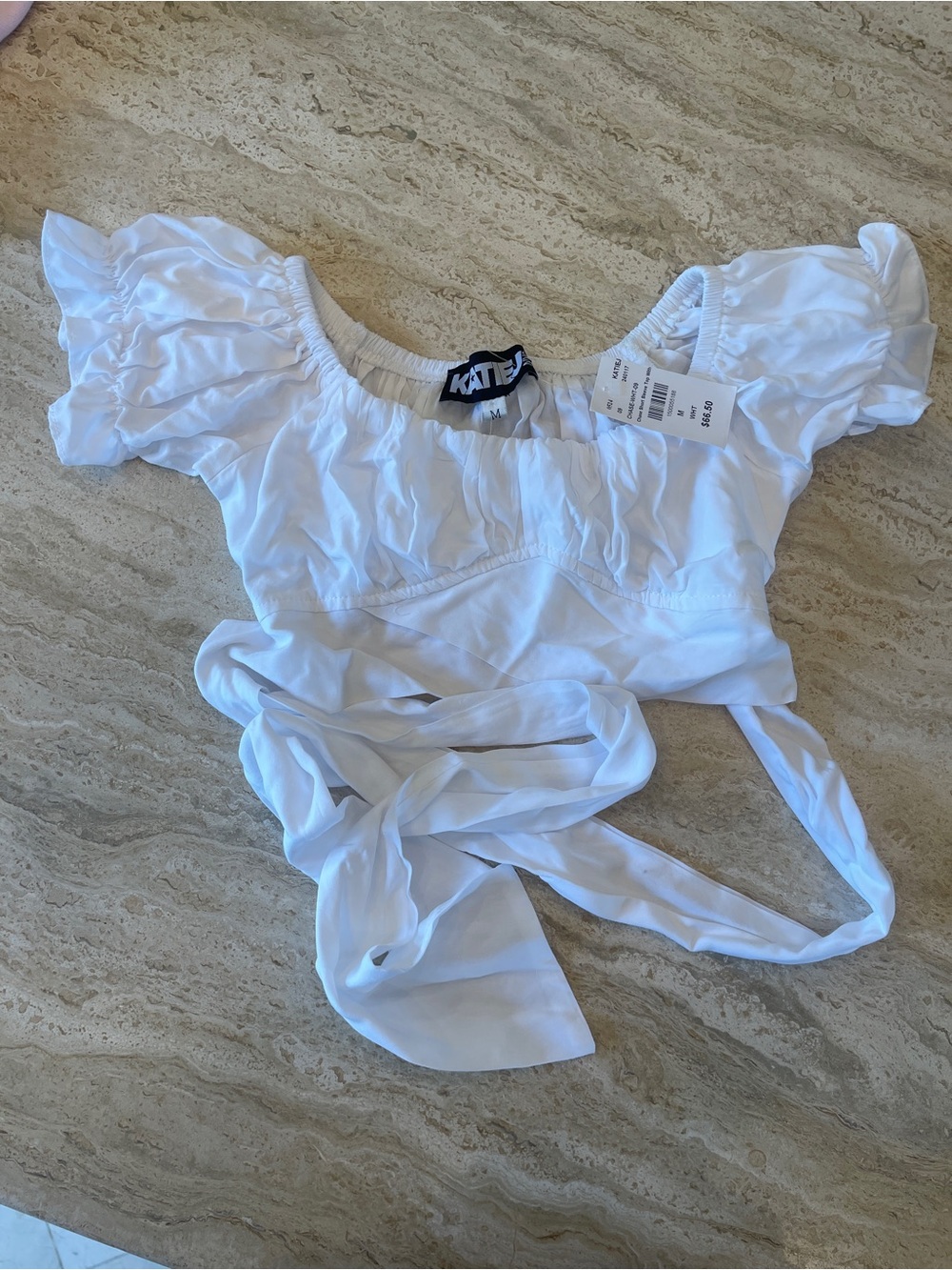 Katie J NYC White Puff Sleeve Wrap Crop Top (Girls M)
